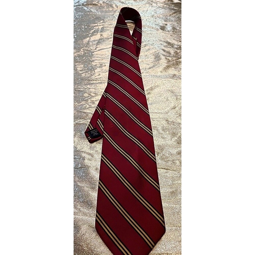 Vintage Brooks Brothers Burgundy Blue Gold Repp 100% Silk Proudly Made In USA